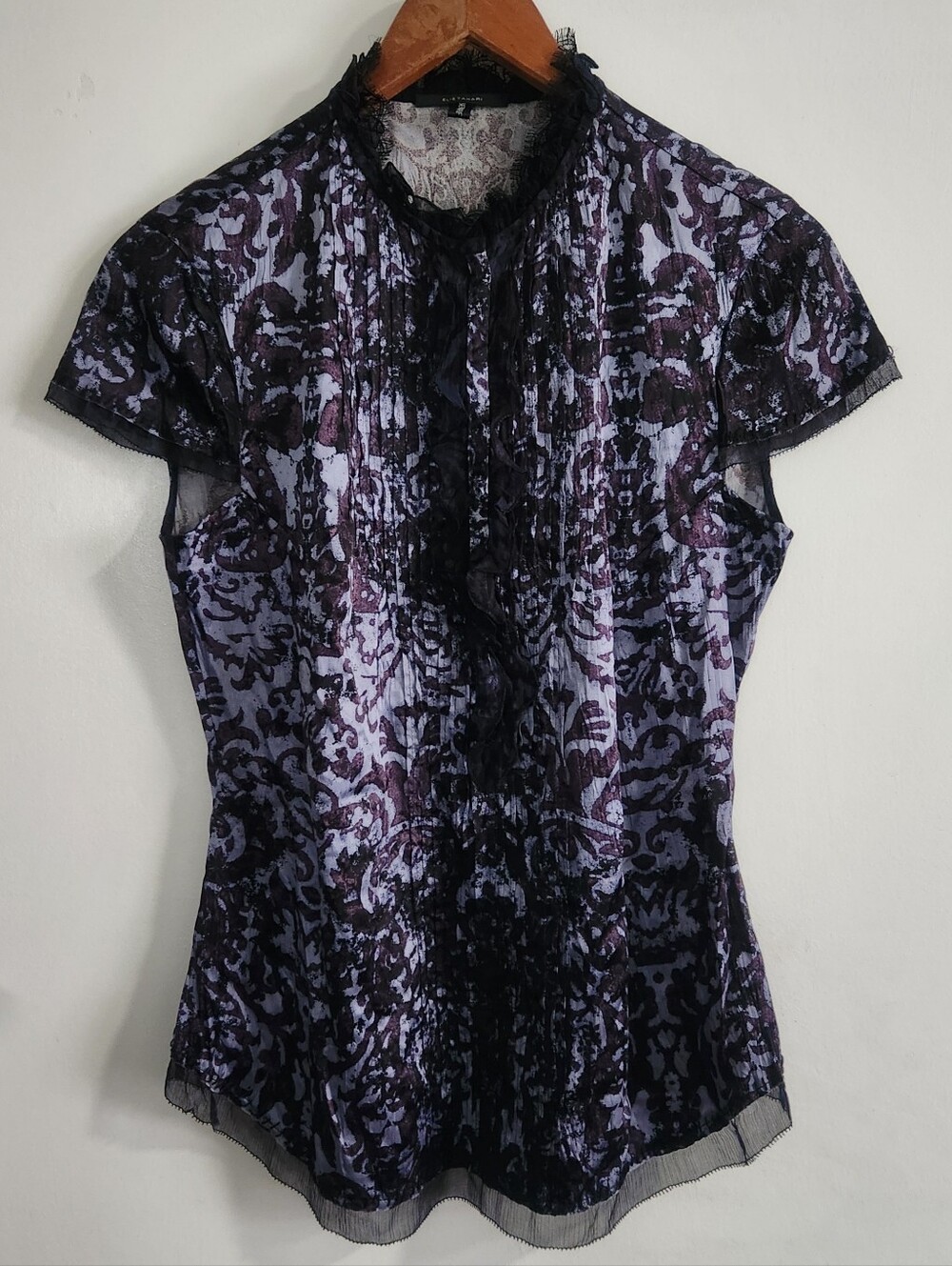 Elie Tahari Silk Blend Top Blue/purple Black Lace Size Small?